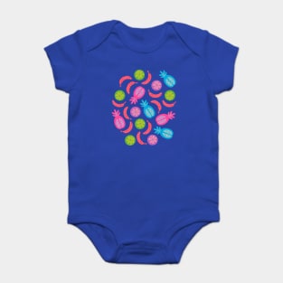 TROPICAL FRUITS WITH LOTSA DOTS in Postmodern 1980s Colours - UnBlink Studio by Jackie Tahara Baby Bodysuit